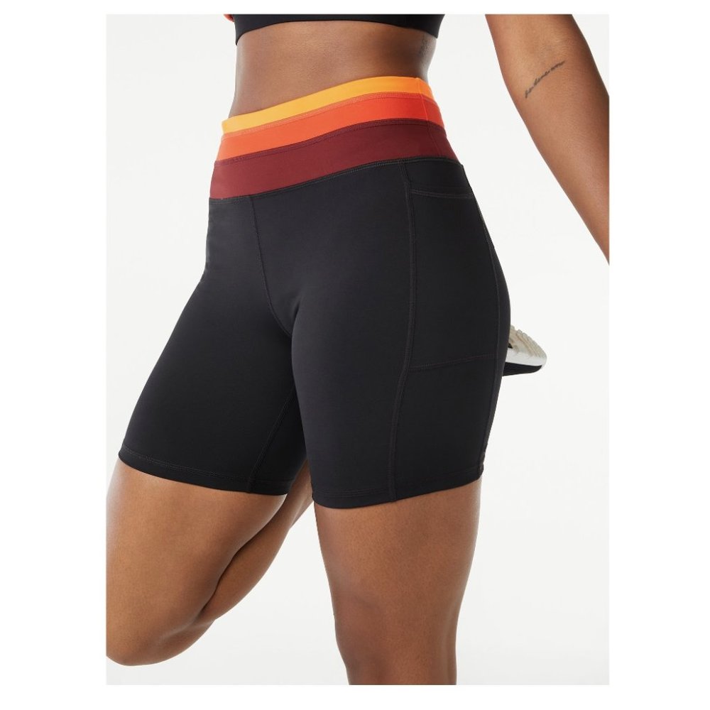 NWT Love & Sports Women's Bike Shorts with Striped Waistband